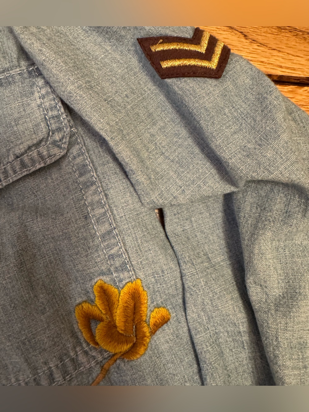 Lauren Ralph Lauren Light Wash Denim Shirt with Yellow Embroidery - Picture 7 of 8